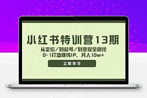 小红书特训营13期，从定位/到起号/到变现全路径，0-1打造赚钱IP，月入10w+